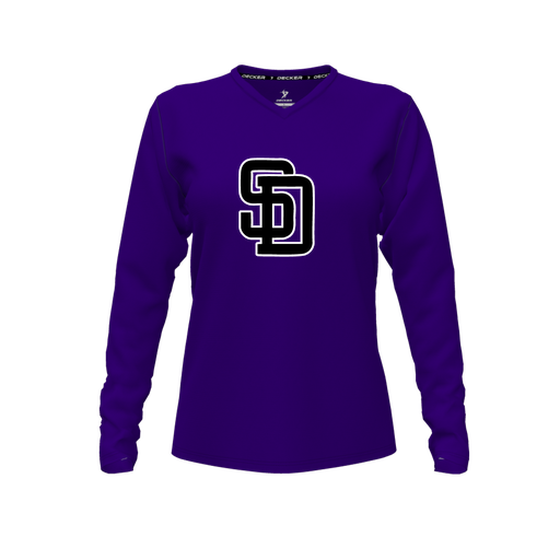 [FTLVCFPP-FYXS-LOGO1] Decker Comfort T-Shirt (Female Youth XS, Purple, V Neck, Logo 1, Long Sleeve)