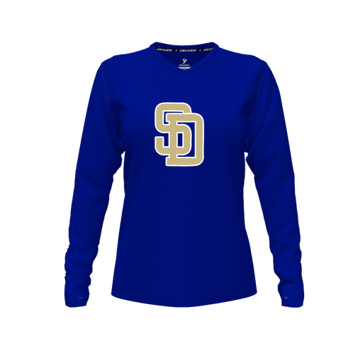 [CUS-DFW-TEES-CMF-VNK-LSL-RYL-FYXS-LOGO3] Comfort T-Shirt (Female Youth XS, Royal, V Neck, Logo 3, Long Sleeve)