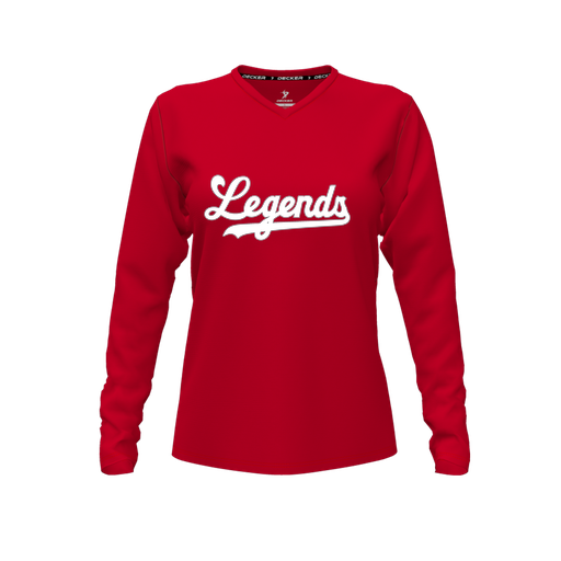 [CUS-DFW-TEES-CMF-VNK-LSL-RED-FYXS-LOGO2] Decker Comfort T-Shirt (Female Youth XS, Red, V Neck, Logo 2, Long Sleeve)