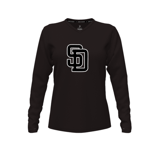 [CUS-DFW-TEES-PER-VNK-LSL-BLK-FYXS-LOGO1] Performance T-Shirt (Female Youth XS, Black, V Neck, Logo 1, Long Sleeve)