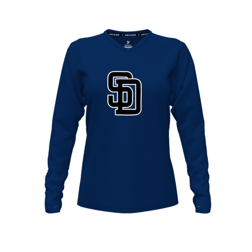 [CUS-DFW-TEES-PER-VNK-LSL-NVY-FYXS-LOGO1] Performance T-Shirt (Female Youth XS, Navy, V Neck, Logo 1, Long Sleeve)