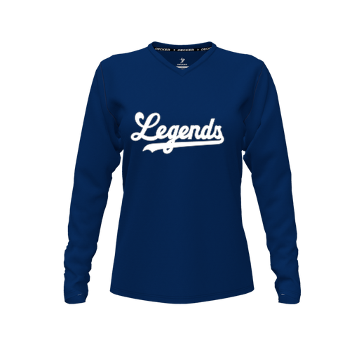 [CUS-DFW-TEES-PER-VNK-LSL-NVY-FYXS-LOGO2] Performance T-Shirt (Female Youth XS, Navy, V Neck, Logo 2, Long Sleeve)