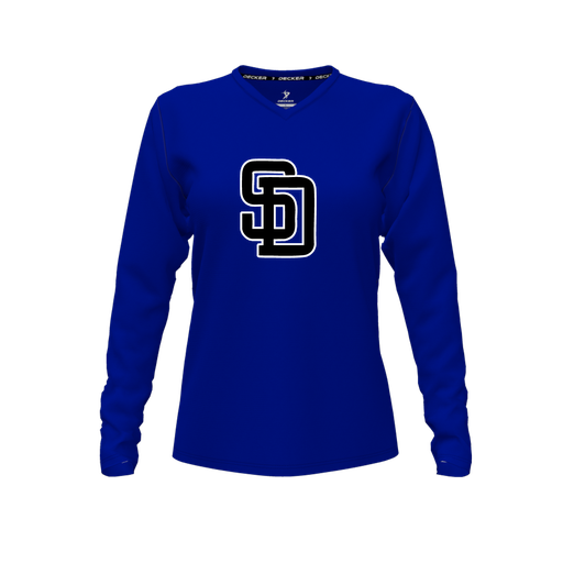 [CUS-DFW-TEES-PER-VNK-LSL-RYL-FYXS-LOGO1] Performance T-Shirt (Female Youth XS, Royal, V Neck, Logo 1, Long Sleeve)