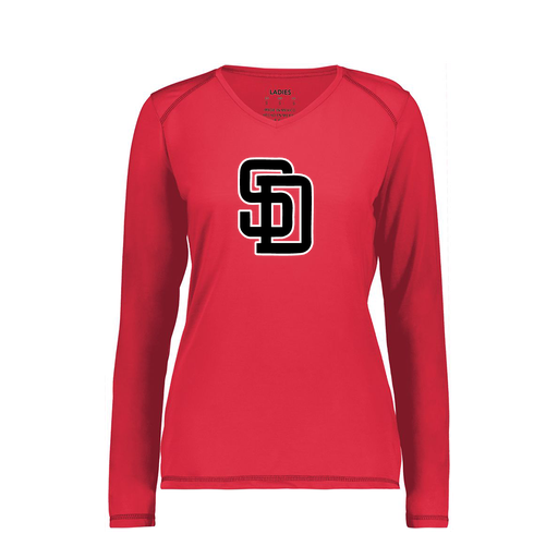 [6847.083.XS-LOGO1] Women's SoftTouch Long Sleeve (Female Adult XS, Red, Logo 1)