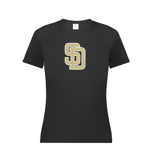 [2792.080.XS-LOGO3] Ladies Smooth Sport V-Neck T-Shirt (Female Adult XS, Black, Logo 3)