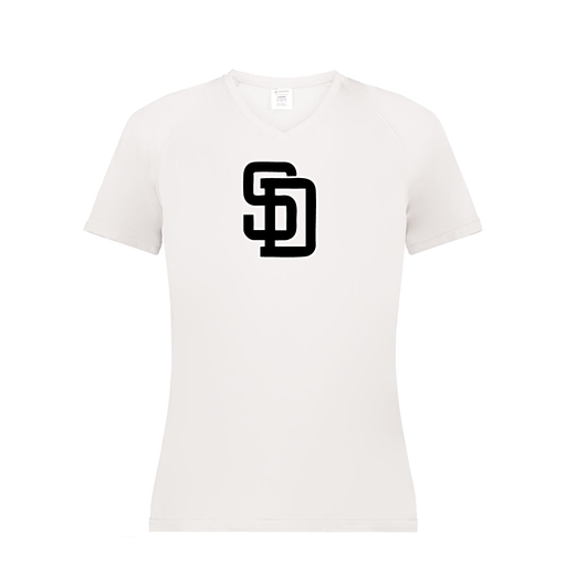 [2792.005.XS-LOGO1] Ladies Smooth Sport V-Neck T-Shirt (Female Adult XS, White, Logo 1)