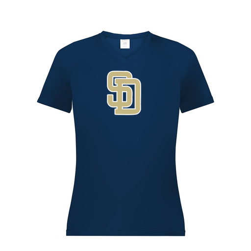 [2792.065.XS-LOGO3] Ladies Smooth Sport V-Neck T-Shirt (Female Adult XS, Navy, Logo 3)