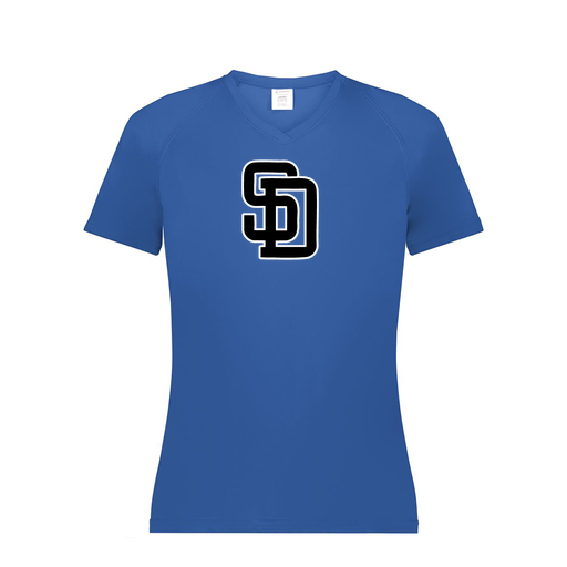 [2792.060.XS-LOGO1] Ladies Smooth Sport V-Neck T-Shirt (Female Adult XS, Royal, Logo 1)