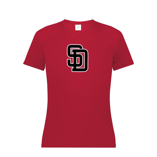 [2792.083.XS-LOGO1] Ladies Smooth Sport V-Neck T-Shirt (Female Adult XS, Red, Logo 1)