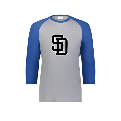 [6879.28V.S-LOGO1] Men's Vintage 3/4 Sleeve T-Shirt (Adult S, Royal, Logo 1)