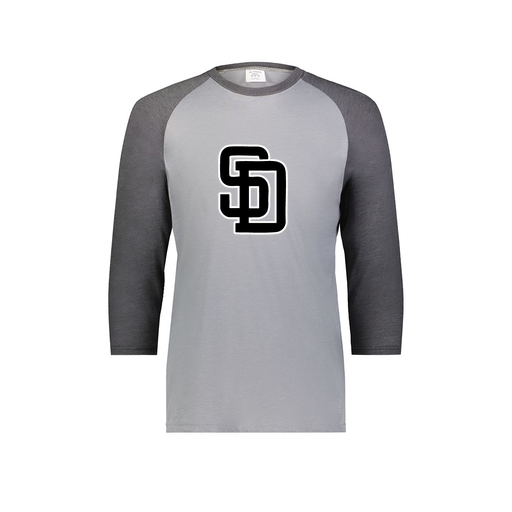 [6879.30V.S-LOGO1] Men's Vintage 3/4 Sleeve T-Shirt (Adult S, Gray, Logo 1)