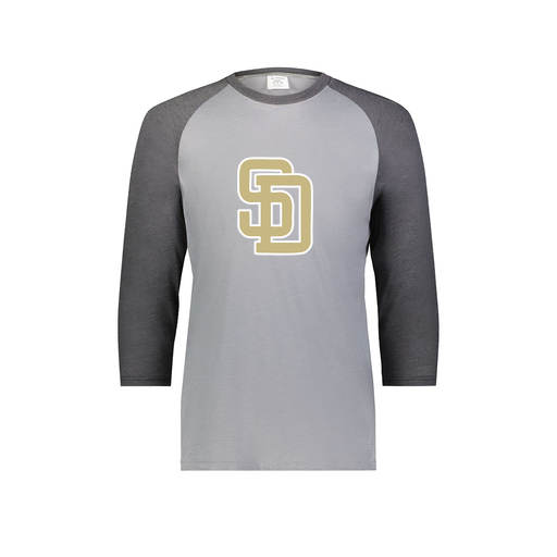 [6879.30V.S-LOGO3] Men's Vintage 3/4 Sleeve T-Shirt (Adult S, Gray, Logo 3)