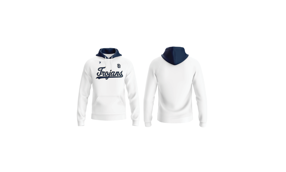 White & Navy LSL Hoodie | Trojans Logo |